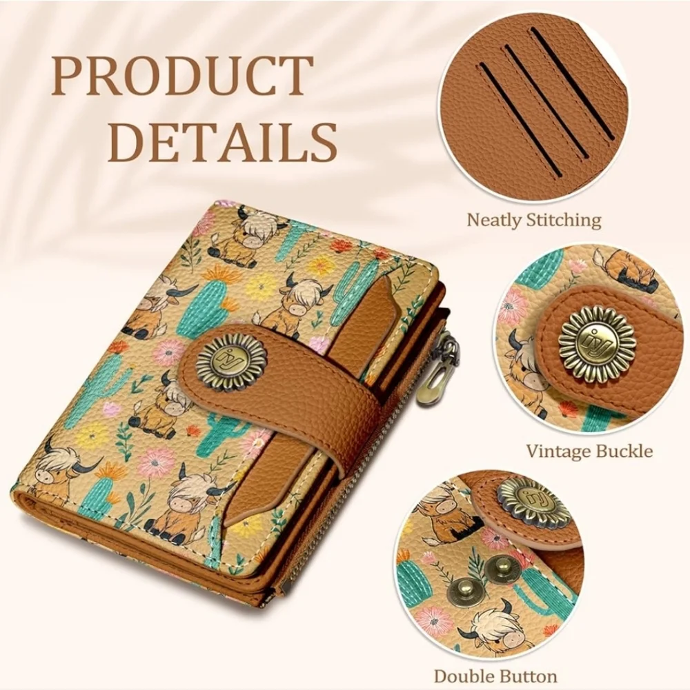 Colorful Cactus and Cow Print Wallet